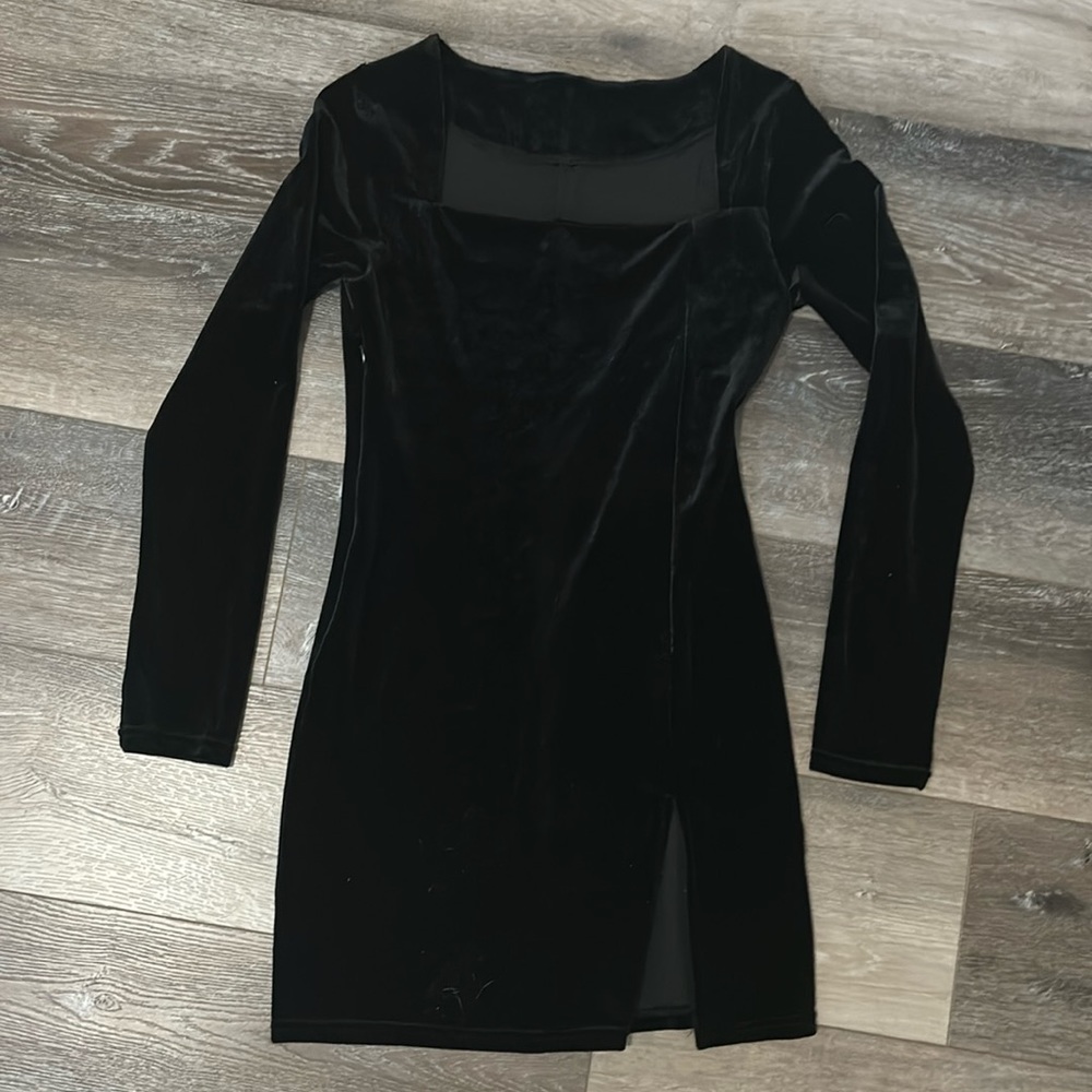 Long Sleeve Velvet Dress with Slit